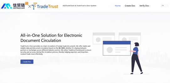 Landing Page of AEOTradeChain & TradeTrust e-Docs System